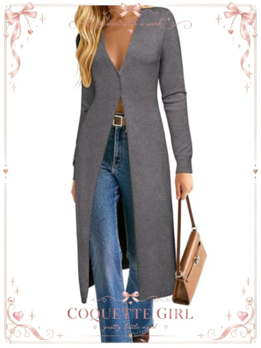 Women's Lightweight Knit Long Cardigan Button Up 3/4 Sleeve Slim Fit Duster